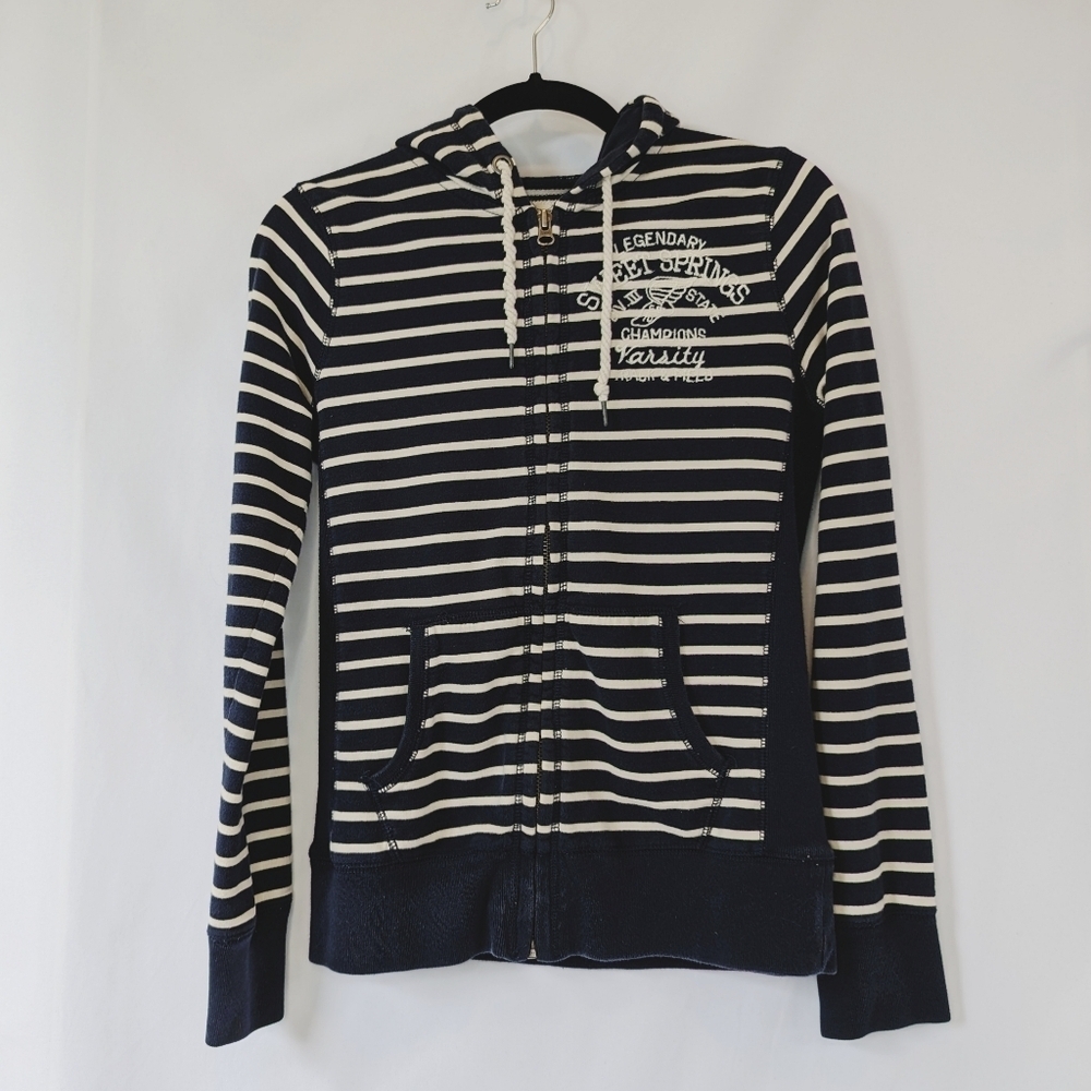 Lucky Brand Women's Zip-up Striped Hoodie, Navy and White, size Small